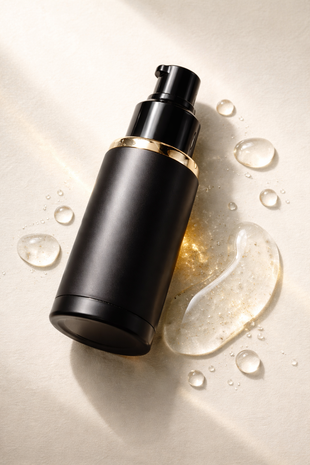 Flacon sérum minimal noir cendré avec reflets dorés